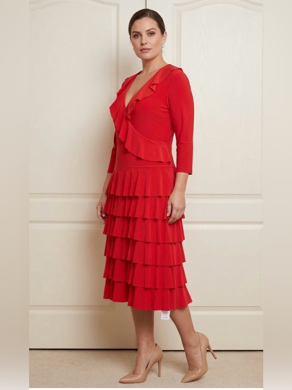 Joseph Ribkoff Red Ruffle Wrap Dress